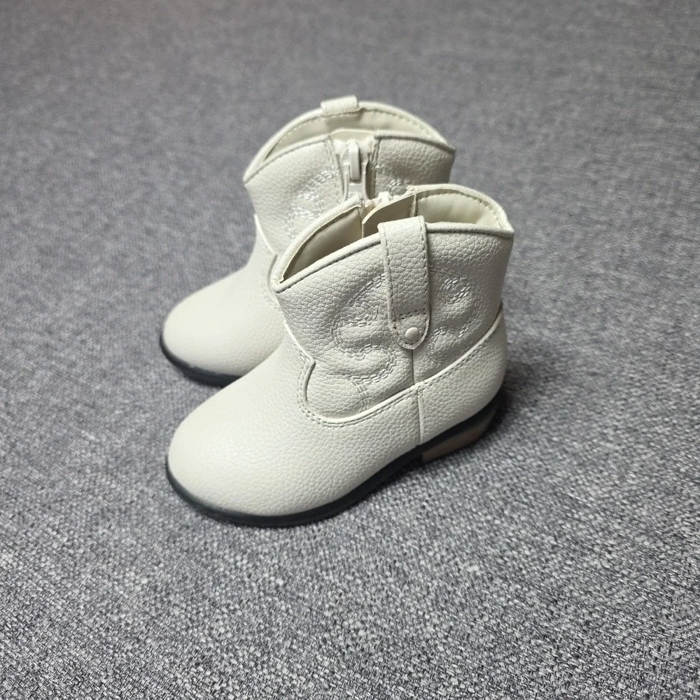 Cat And Jack Ankle Boots Girls Western Size 5 White/Ivory
